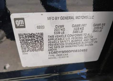 2023 Cadillac Ct5-V V-Series Blackwing из США, поврежденный, VIN 1G6DY5R60P0810451